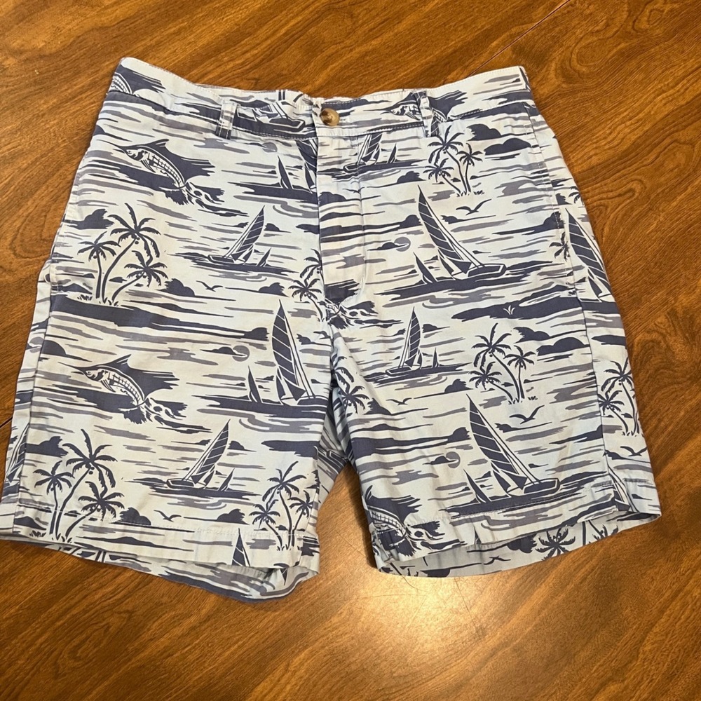 Vineyard Vines Mens 30 Blue Nautical Sailboat Marlin Palm Tree Cotton Shorts